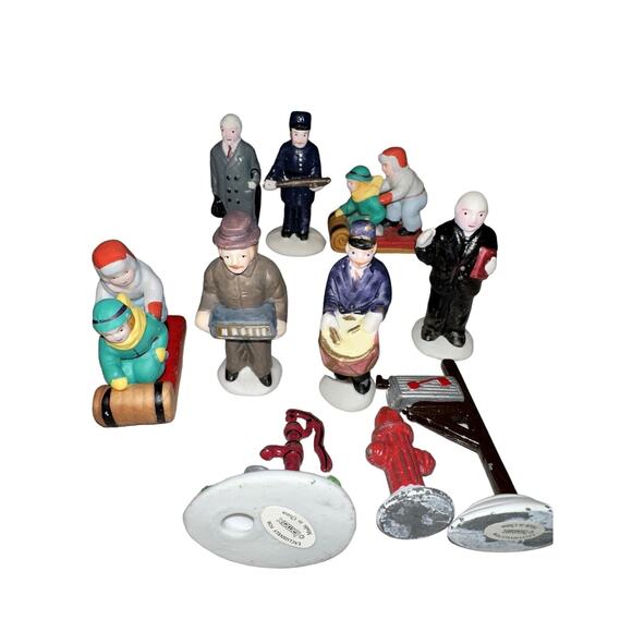 10 LEMAX Christmas Village Cop Mailbox Priest Sleigh Kids Fire Hydrant Doctor Vg - Picture 1 of 7